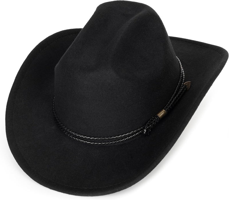 Eohak Womens Western Cowboy Hats Studded Pinched Western Cowgirl Hats Wide Brim Fedoras Hat with Belt Buckle (Size:Medium) - Image 5